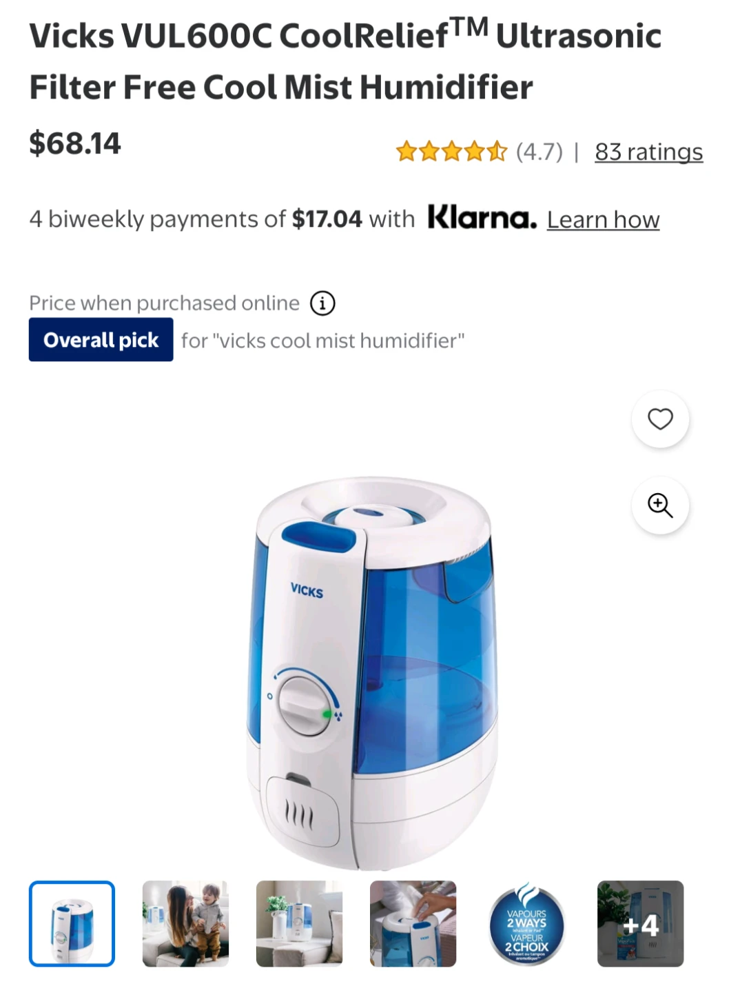Vicks VUL600C CoolRelief Ultrasonic Humidifier