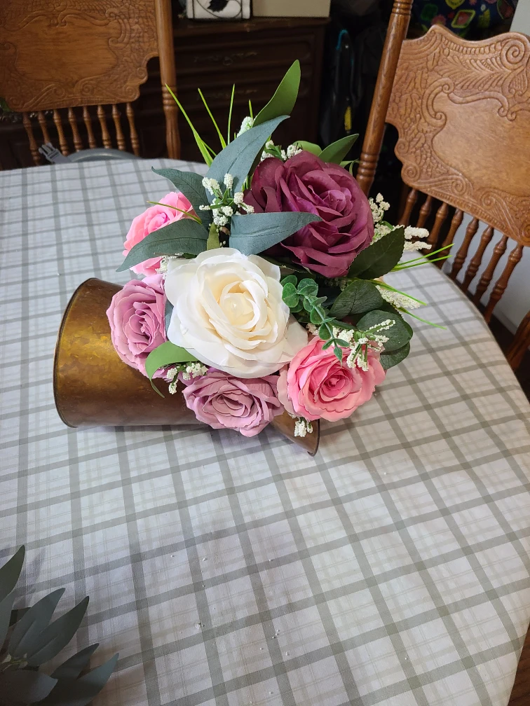 Artificial Floral Arrangement in Brass Vase - photo 2