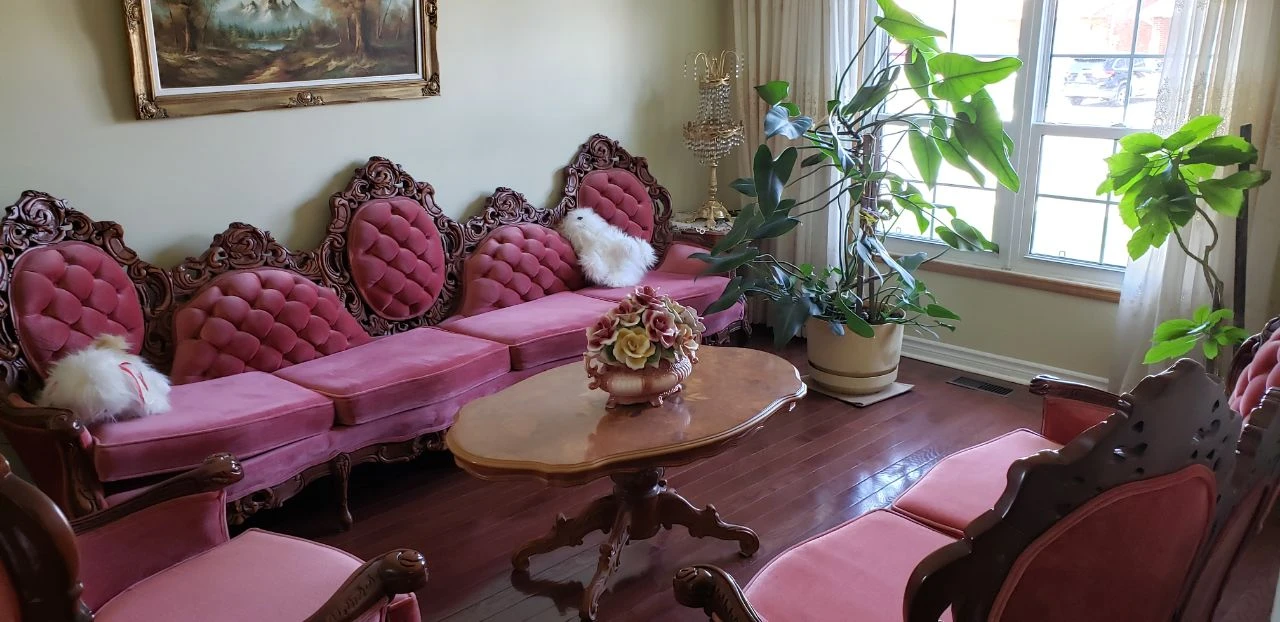 Vintage Rose Velvet Sofa and Armchair Set
