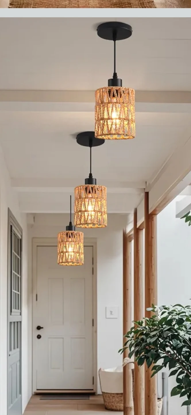 Set of 3 Woven Rattan Pendant Lights - photo 4