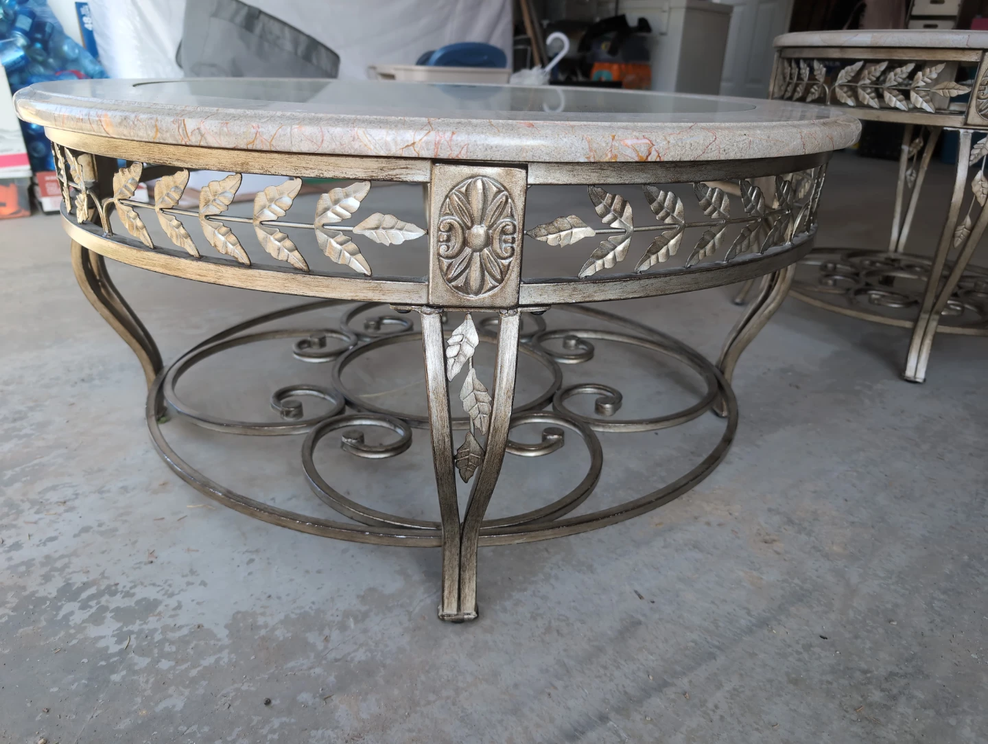 Two-piece Round Metal and Marble Coffee Table Set - photo 2