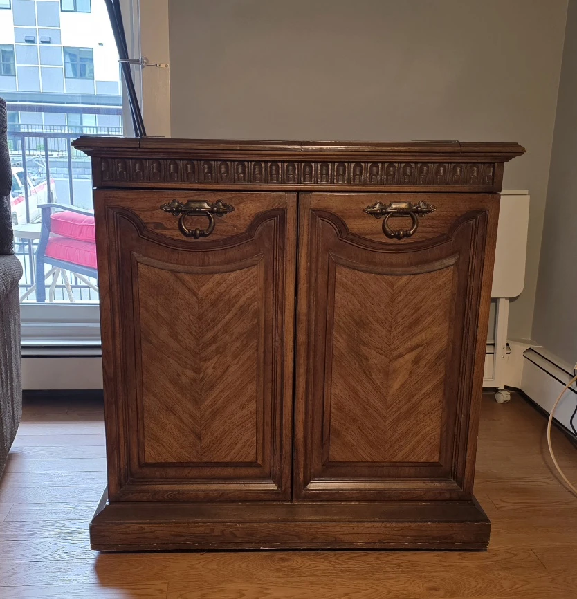 Vintage French Provincial Flip-Top Dry Bar Cabinet