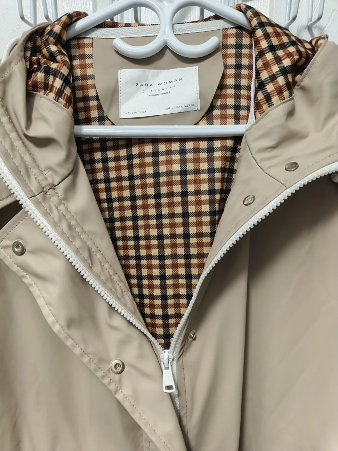 Zara Woman Hooded Rain Jacket - Beige - Large - photo 3
