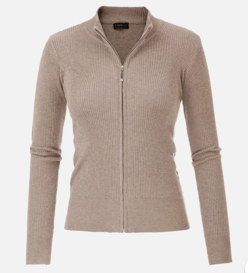 Curlbity Beige Zip-Up Knit Jacket XL - photo 2