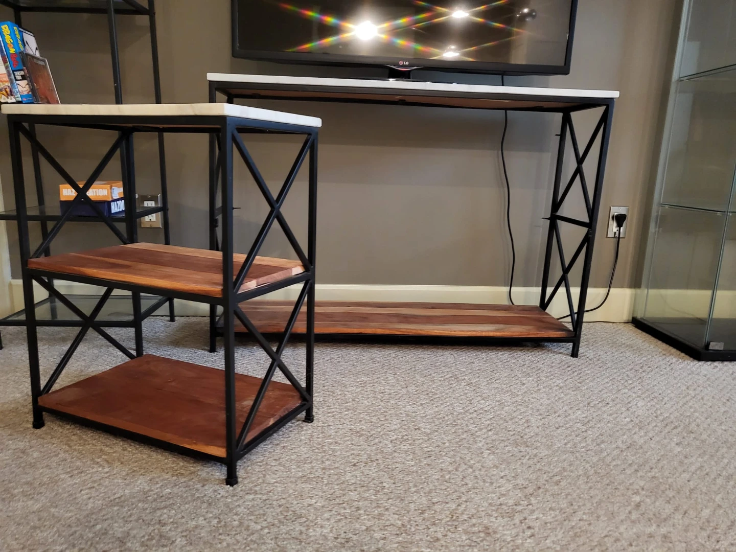 Marble and Wood Console Table and Side Table Set