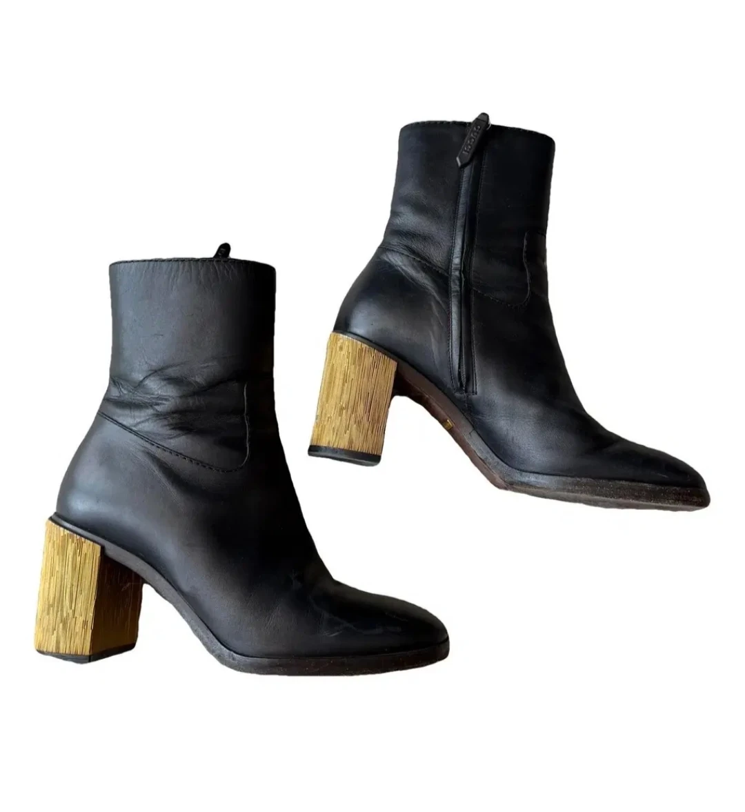 Authentic Black Leather Ankle Boots - Size 37.5