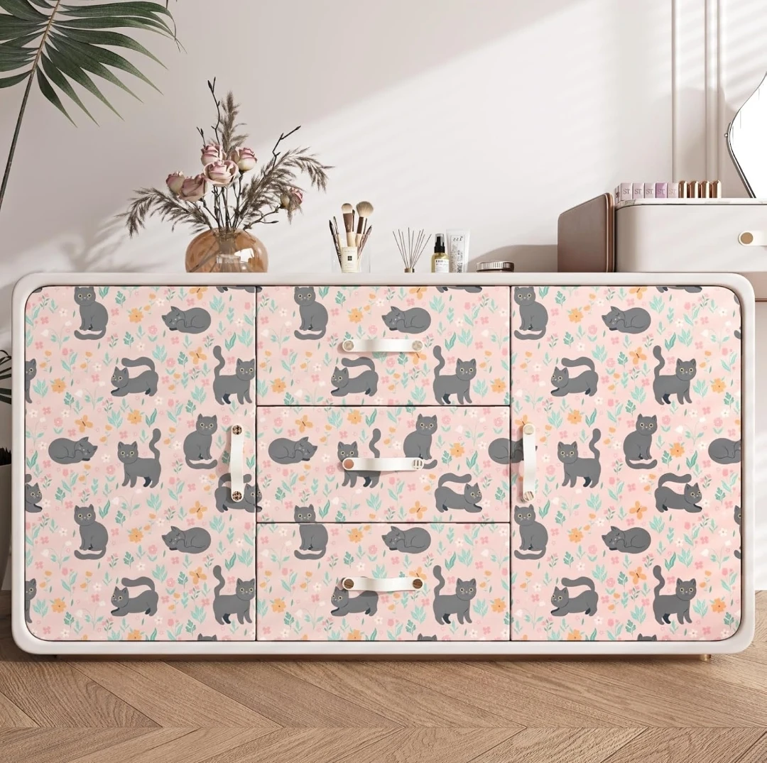 WESTICK Pink Cute Cat Self Adhesive Boho Floral Contact Paper - photo 3