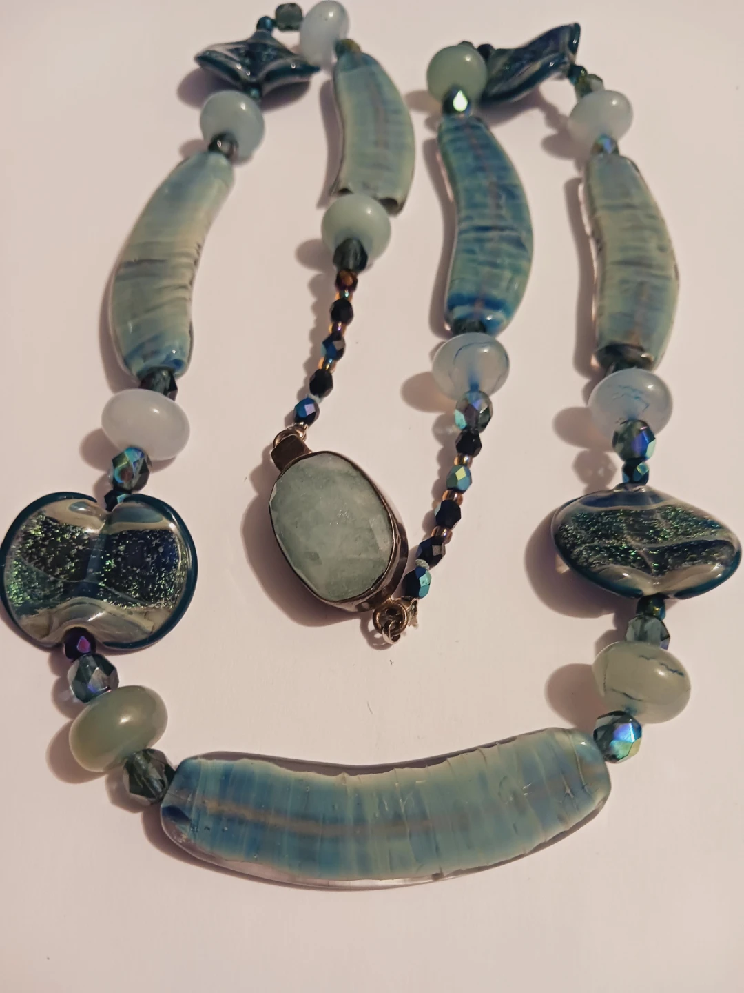 Sterling Silver 925 Gemstone Clasp Murano Glass & Stone Necklace