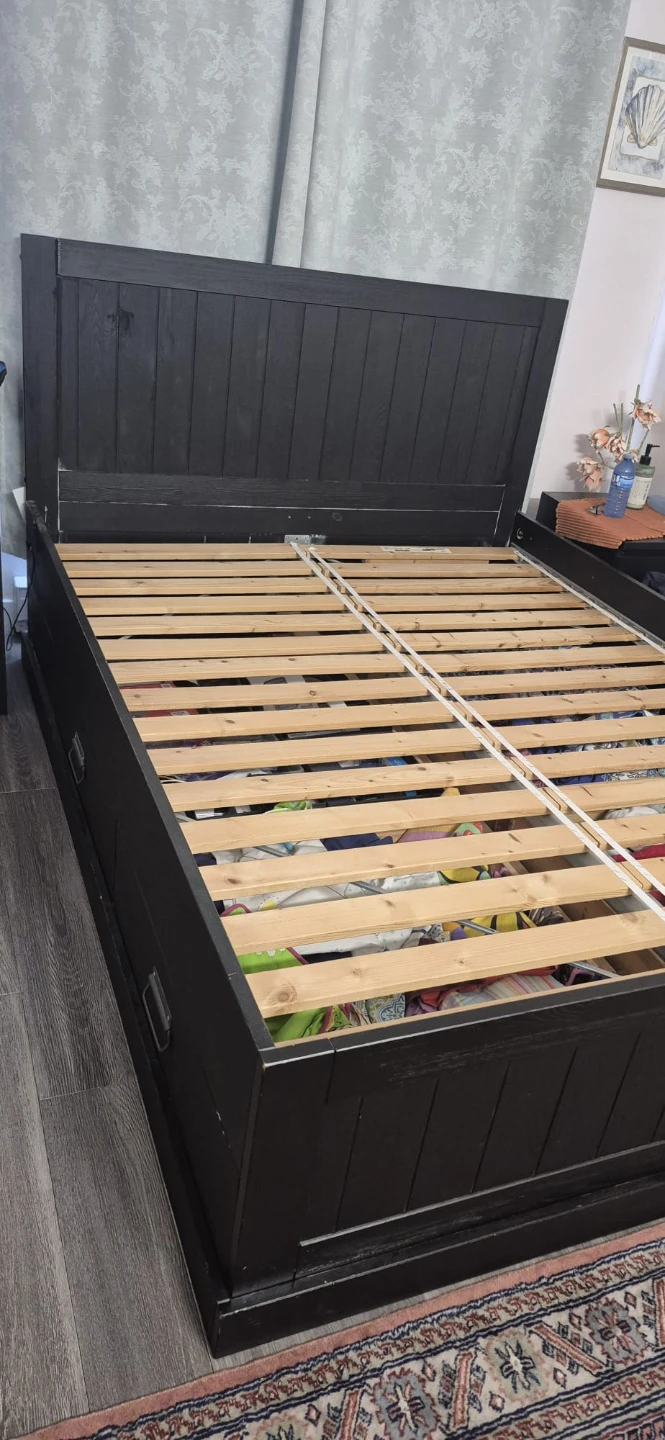 Black Wood Bed Frame with Drawers - photo 2