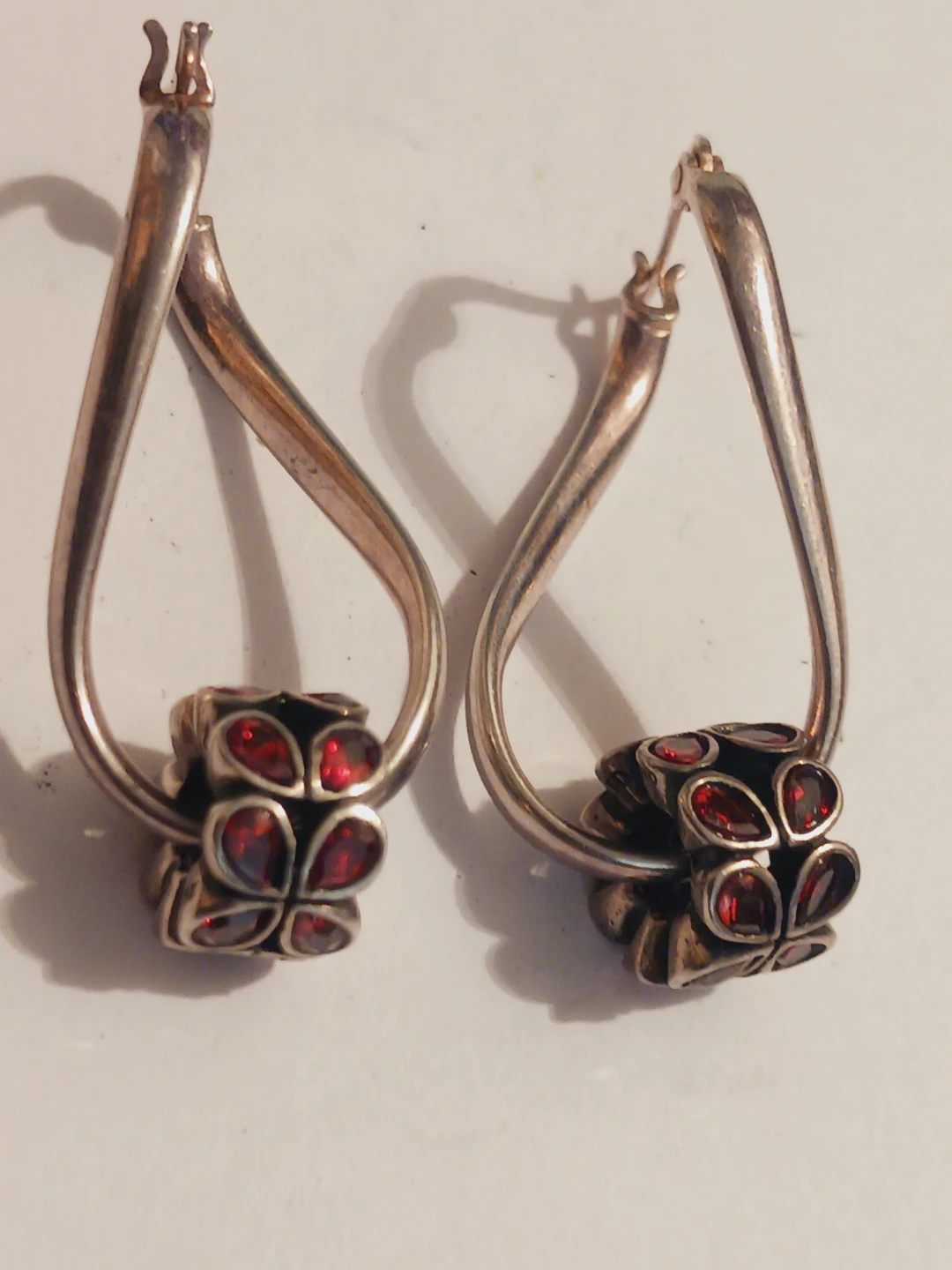 CHAM 925 SIGNED Sterling Silver and Garnet Teardrop Earrings - photo 4