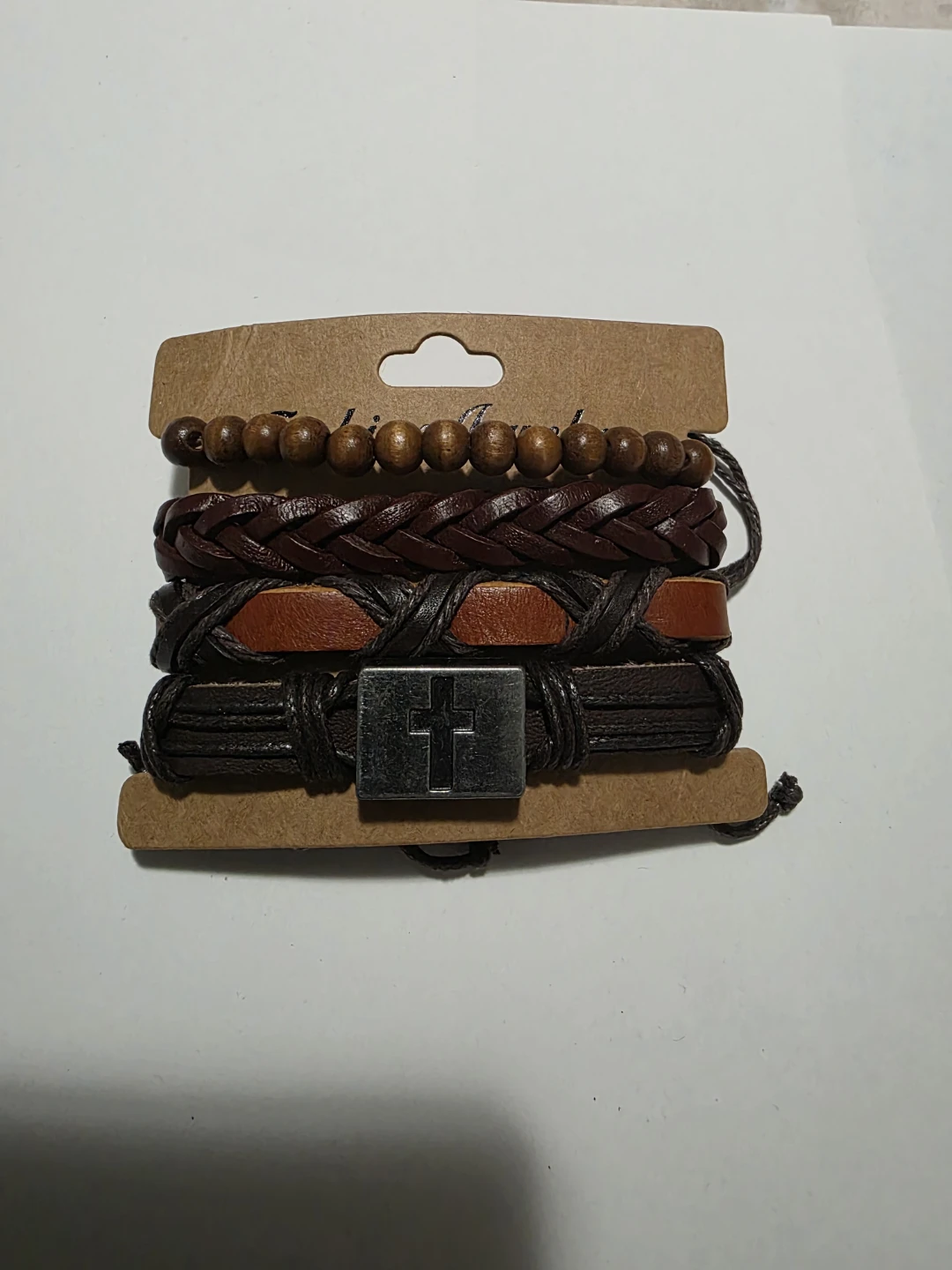 Set of 4 Brown Leather and Bead Bracelets - photo 2