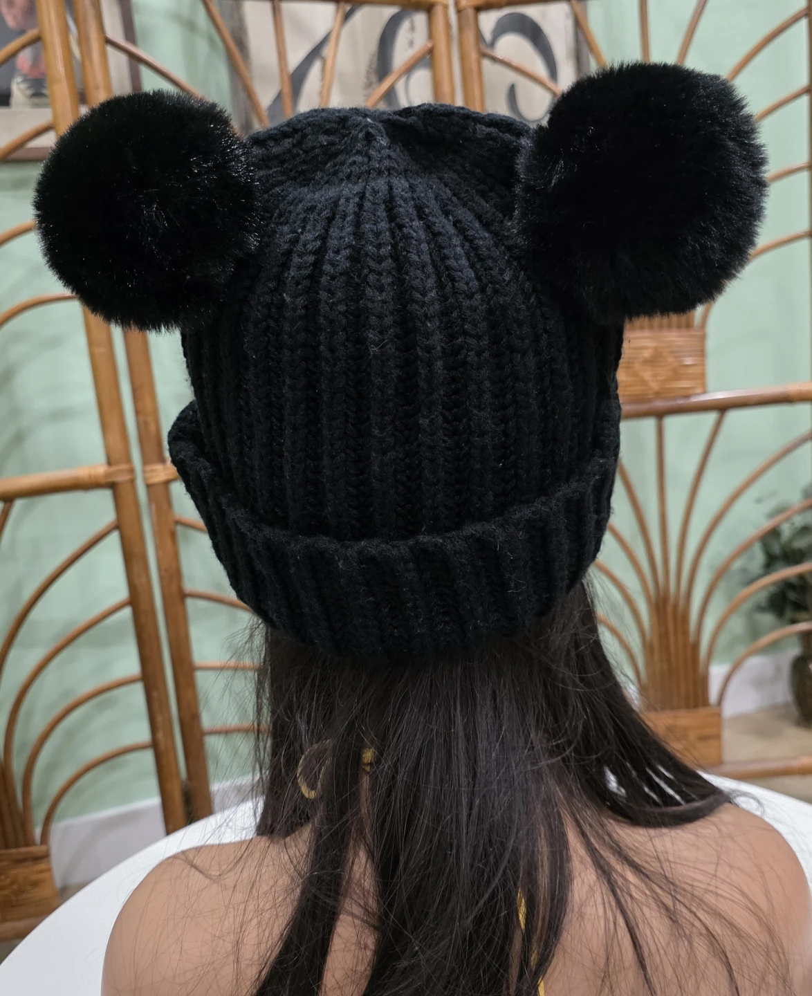 Black Mickey Mouse Pom Pom Beanie Hat - photo 3