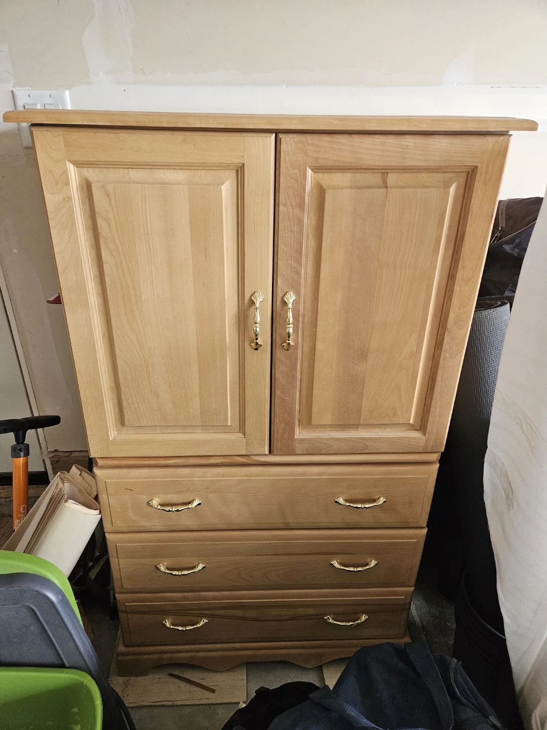 Solid Wood Armoire with Three Drawers