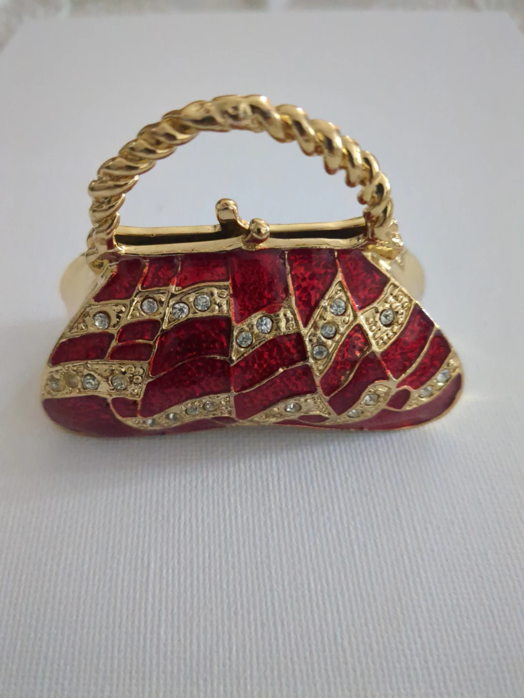 Enamelled Red and Gold Handbag Trinket Box