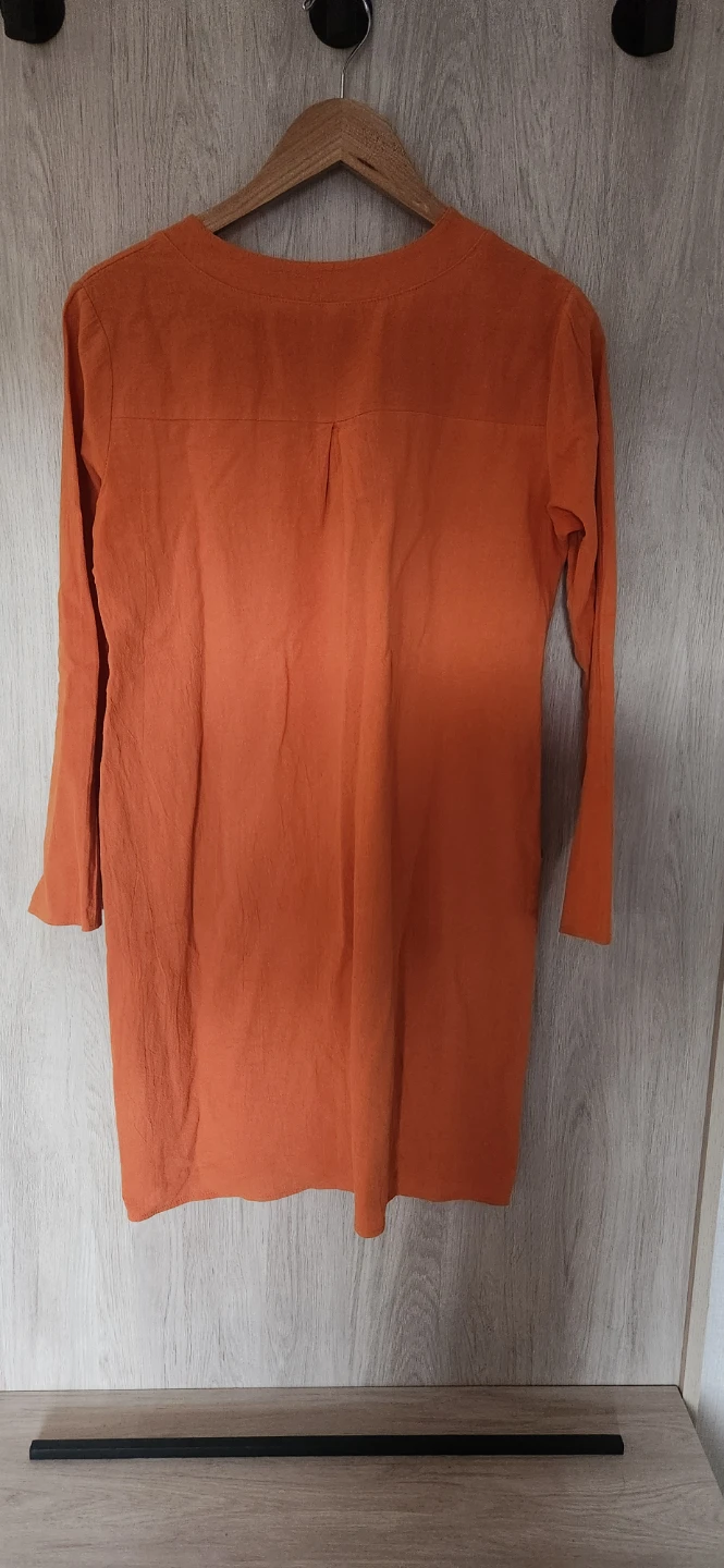 Orange Long Sleeve Dress with Pockets - photo 2