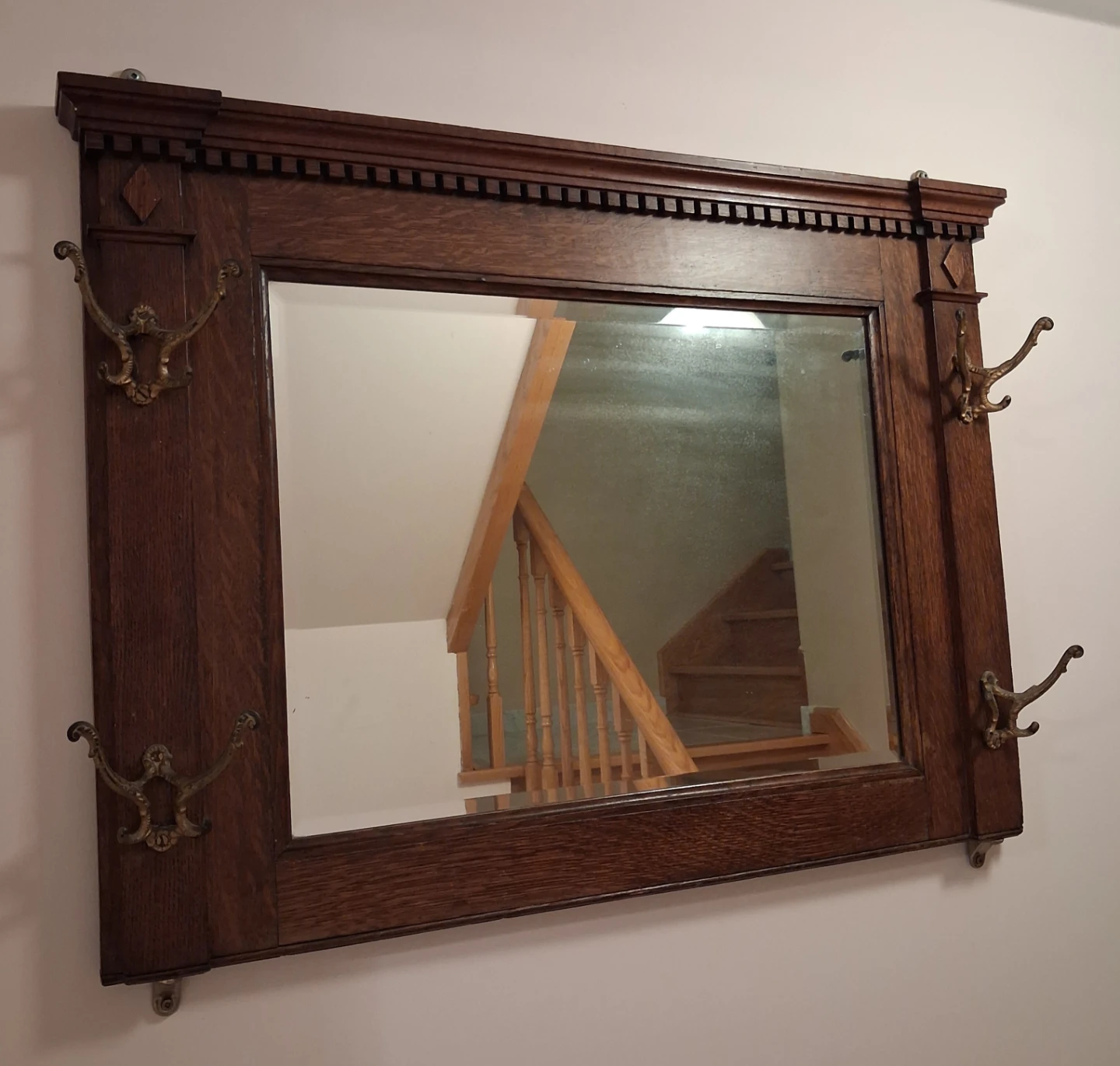 Vintage Wall Mirror with Coat Hooks