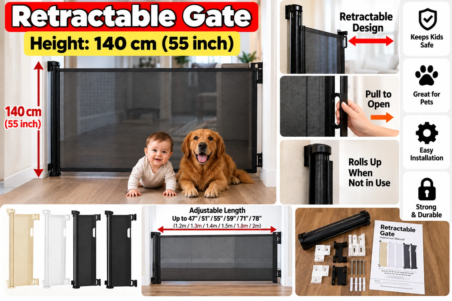 Retractable Safety Gate for Kids and Pets
