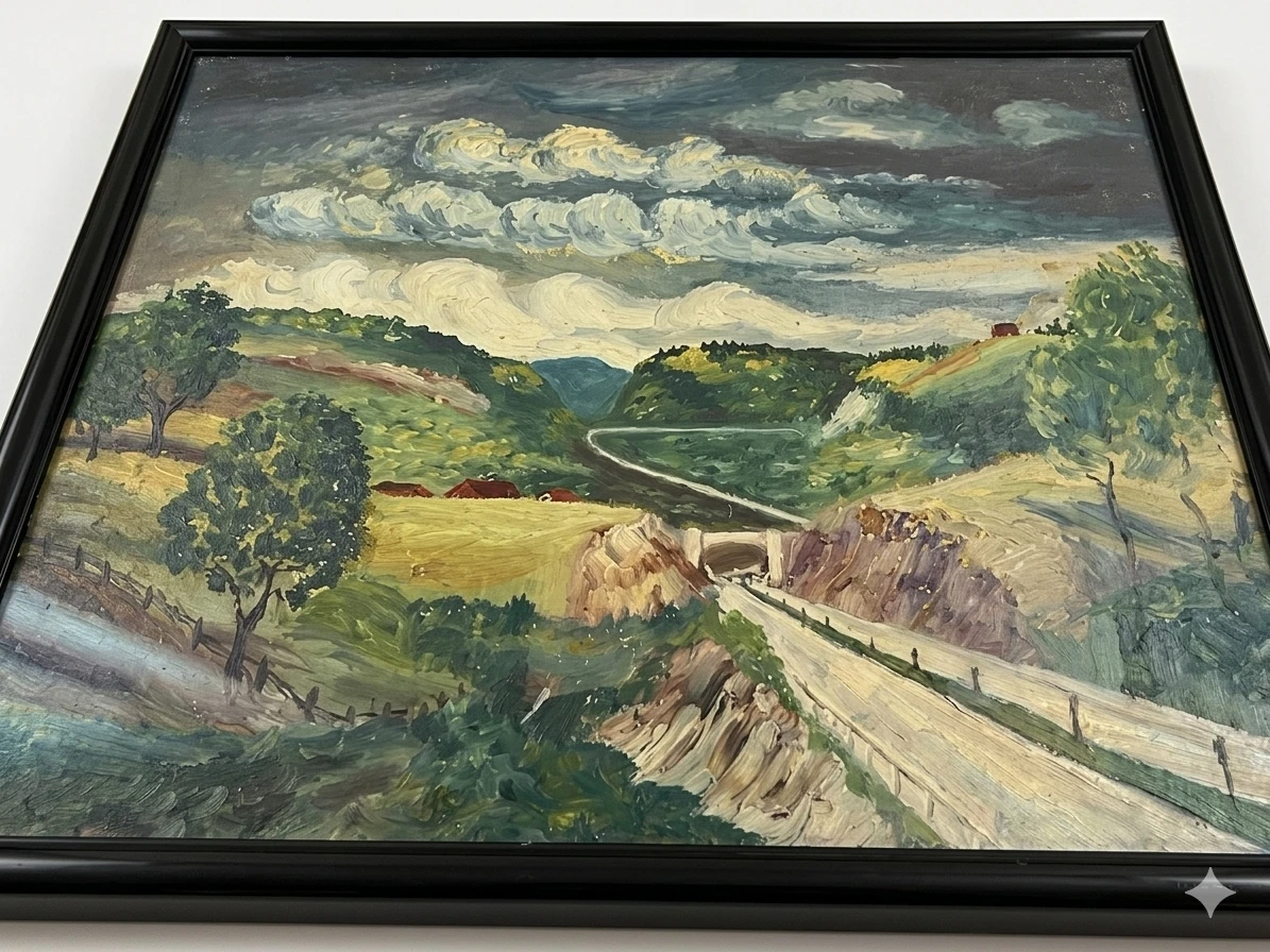 Landscape Oil Painting in Black Frame - photo 4