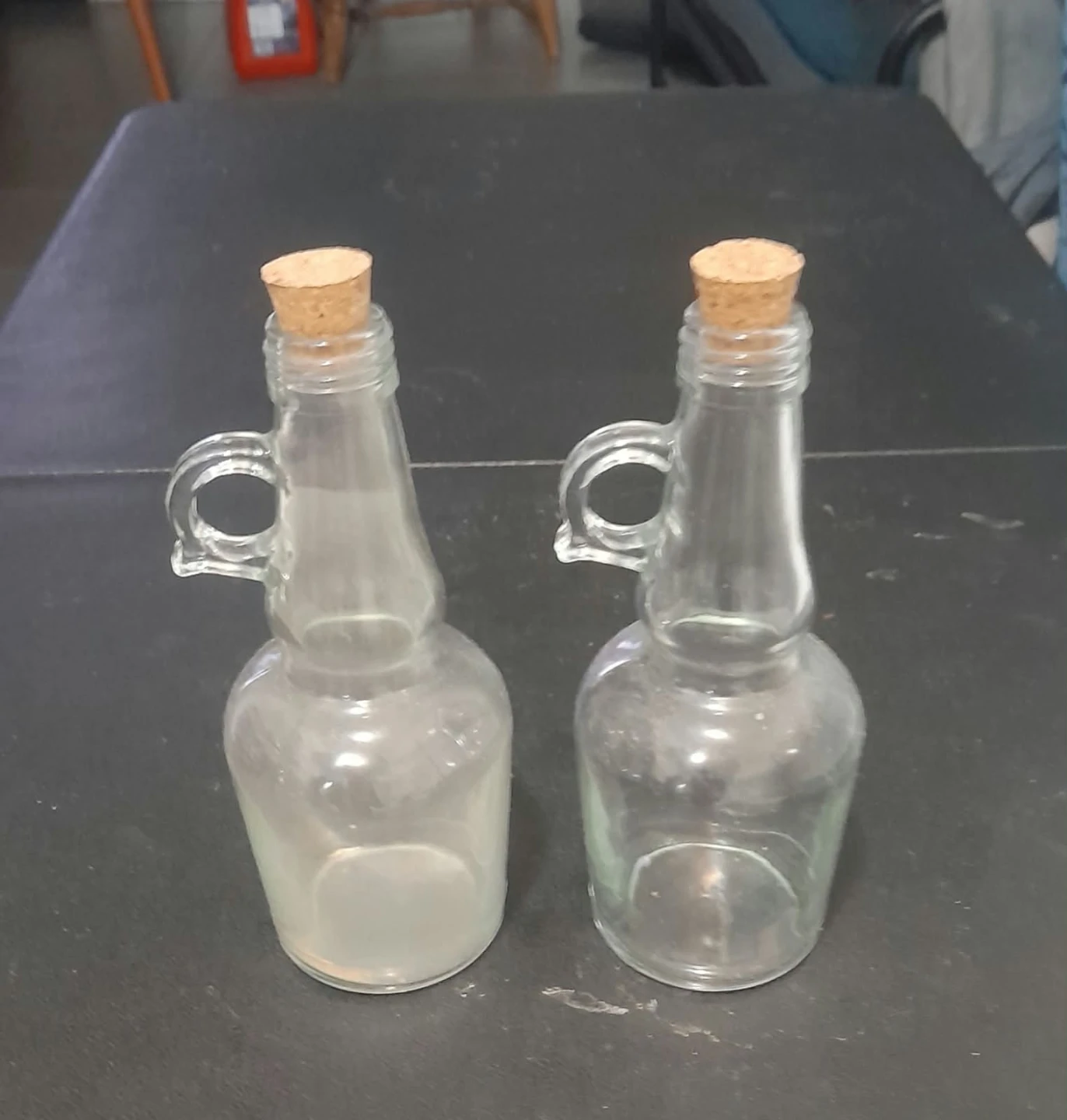 Set of Two Glass Oil Cruets with Cork Stoppers 🏈
