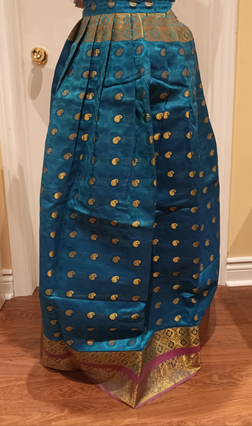 Blue and Gold Traditional Silk Lehenga Skirt