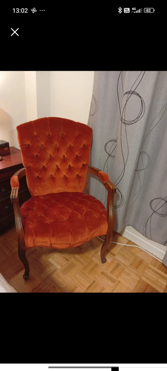 Orange Velvet Tufted Armchair