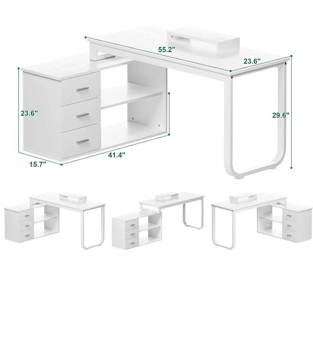 Maverickfurni L-Shaped White Desk with Drawers - photo 2