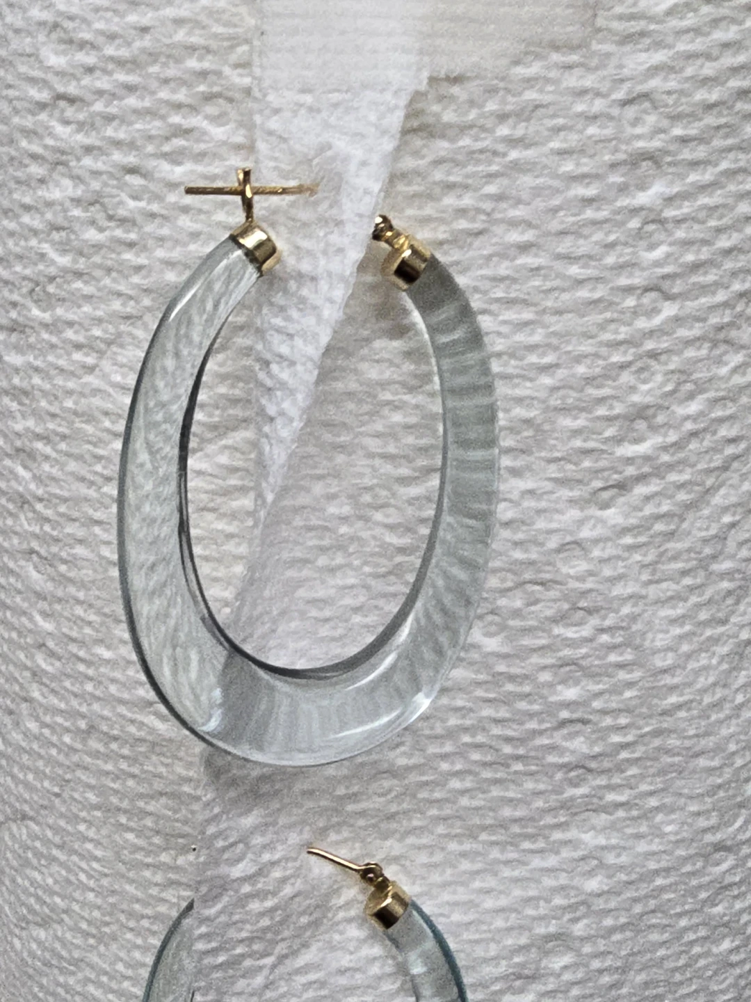 Gold 14 k Clear Light Blue  Quartz Hoop Earrings - photo 3