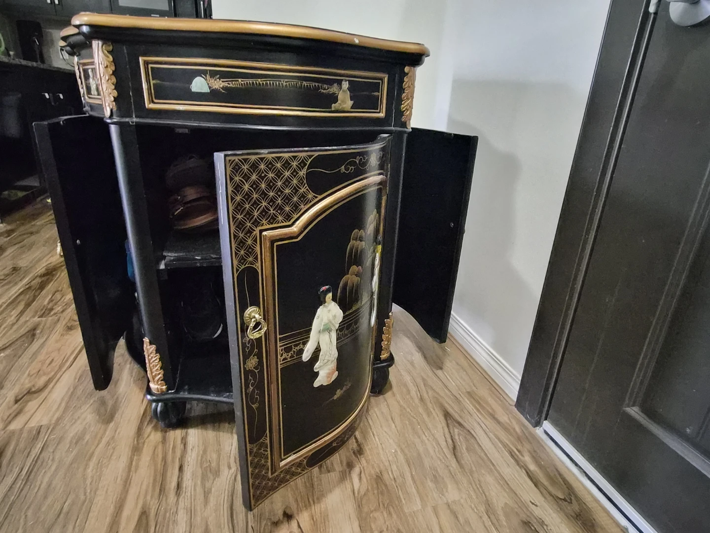 Oriental Style Black Lacquer Accent Cabinet - photo 2