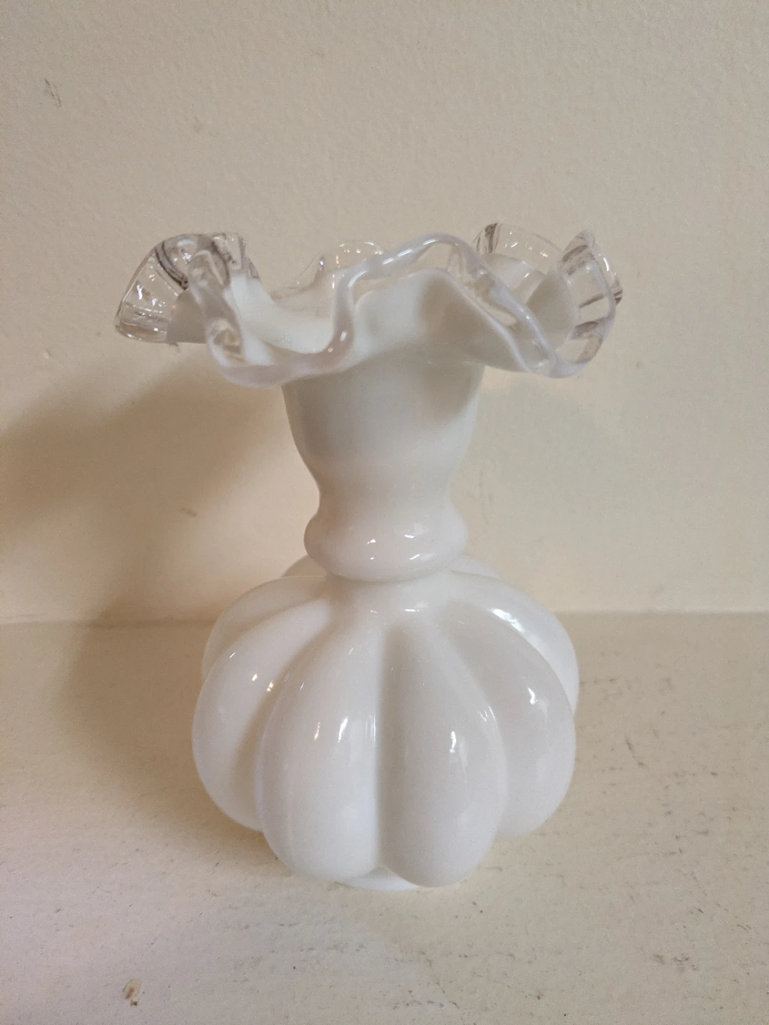 Antique Fenton Milk Glass Melon Vase