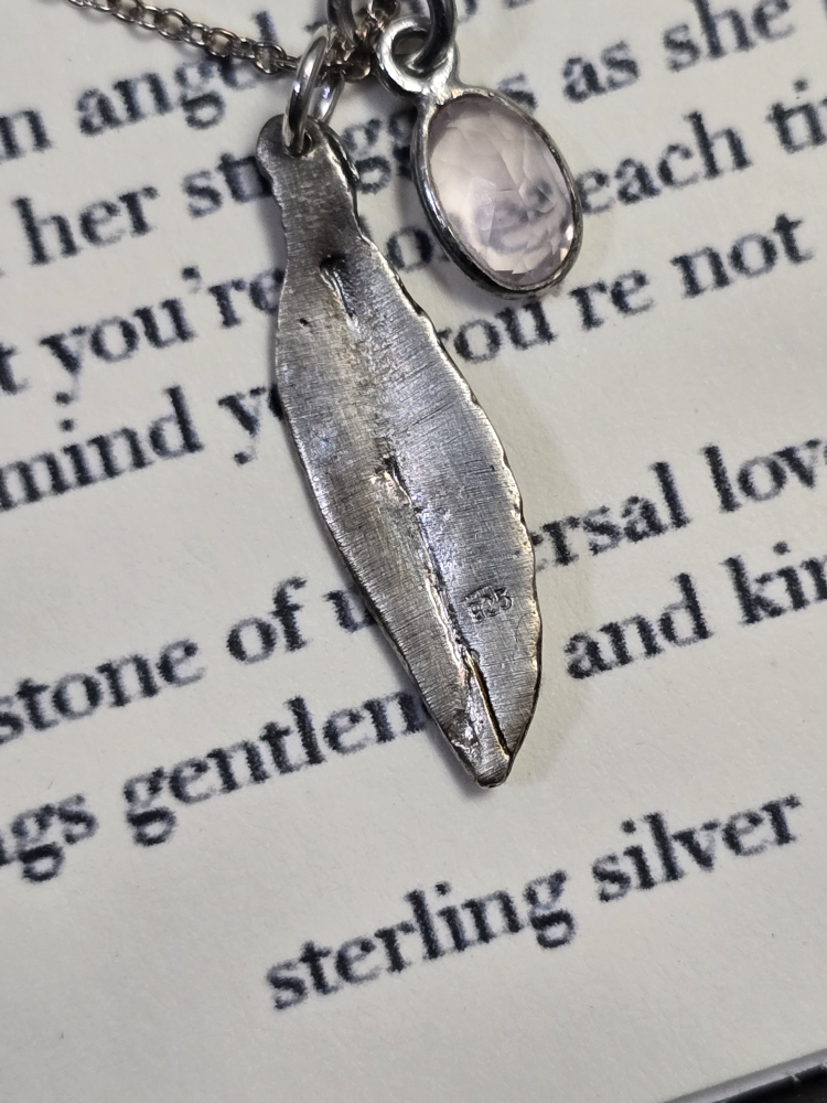 b.u. Sterling Silver Feather and Rose Quartz Necklace - photo 2