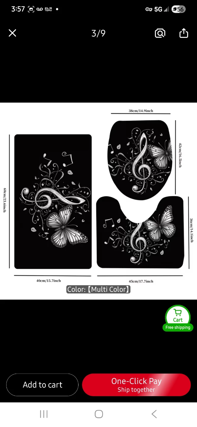 3-Piece NEW Butterfly and Music Note Bathroom Mat Set 🎼 - photo 2