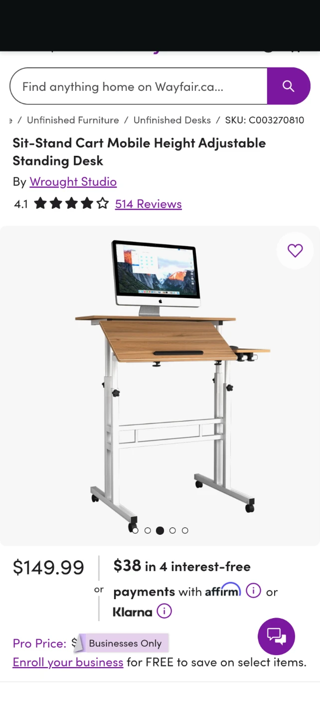 Wrought Studio Mobile Sit-Stand Desk