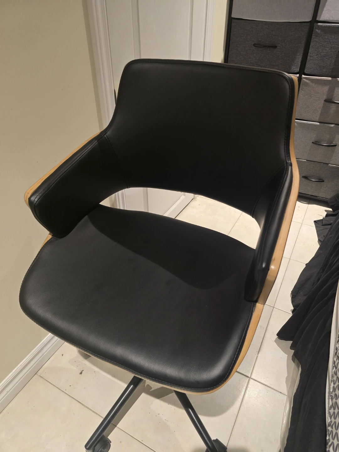 Mid-Century Modern Walnut & Black Office Chair