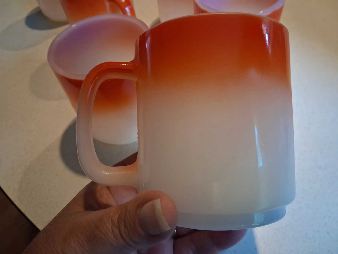 Set of 6 Orange Ombre  Fade Milk Glass Mugs - photo 3