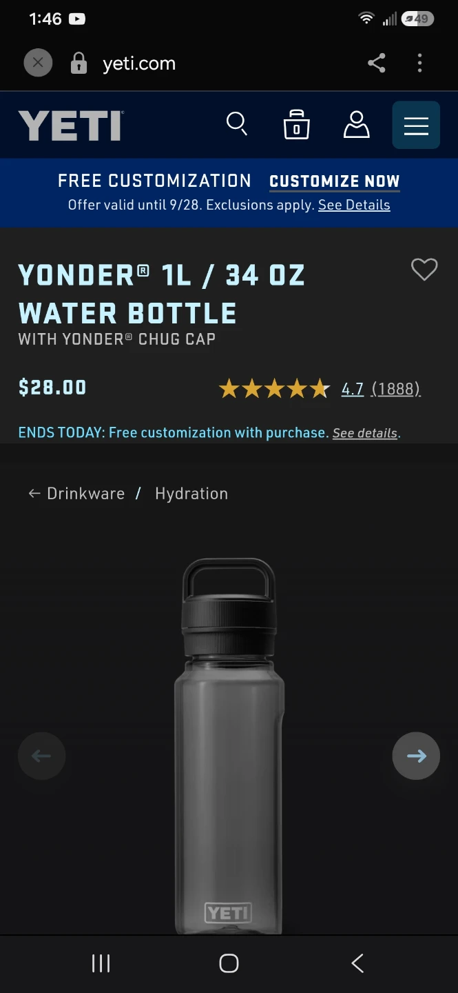 YETI Yonder 750ml / 25oz Water Bottle
