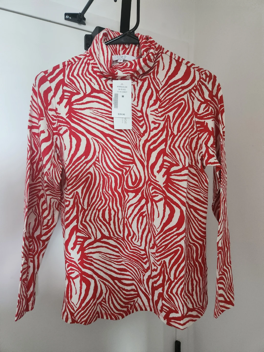 Cleo Red & White Zebra Print Mock Neck Top