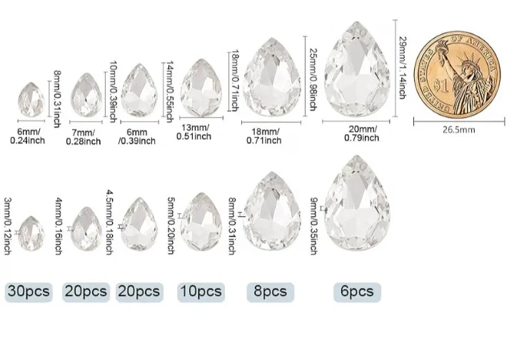 94 Pcs Pointed Back Rhinestone Teardrop Beads - photo 3
