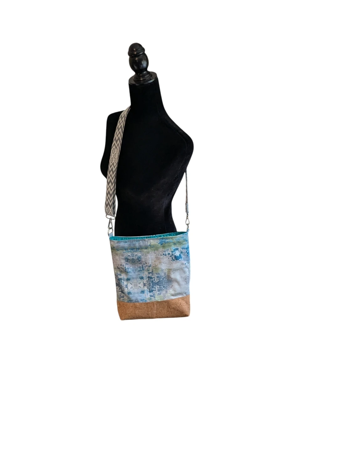 Blue Patterned Crossbody Bag with Cork Base - photo 2