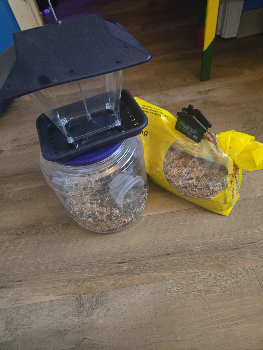 Bird feeder with bag of birdseed