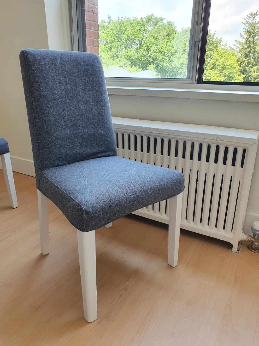 IKEA Grey Fabric Dining Chair with White Legs - photo 2