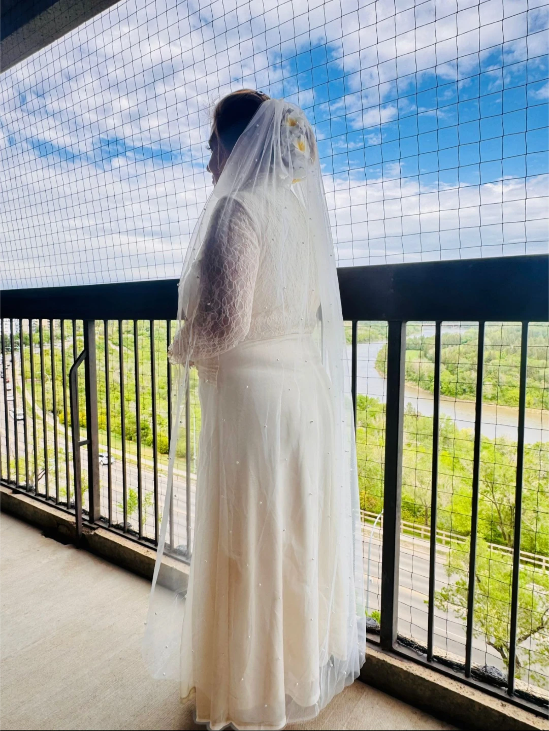 Off-White Lace Wedding Dress with Veil
