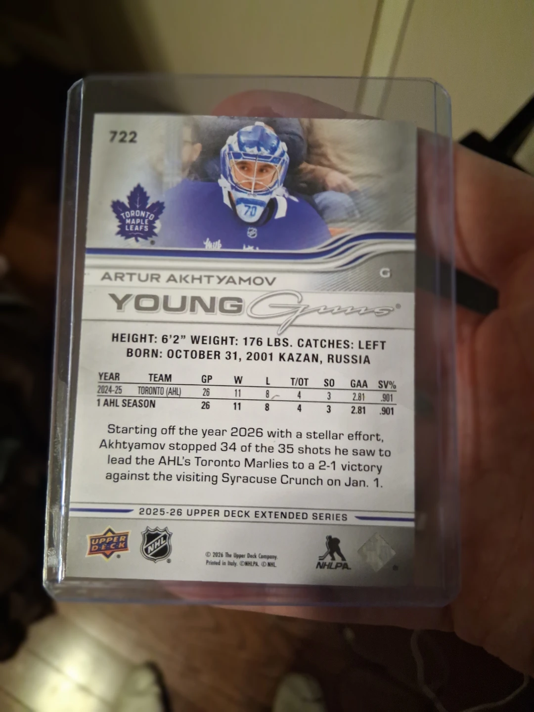 2025-26 Upper Deck Young Guns Artur Akhtyamov #722 - photo 2