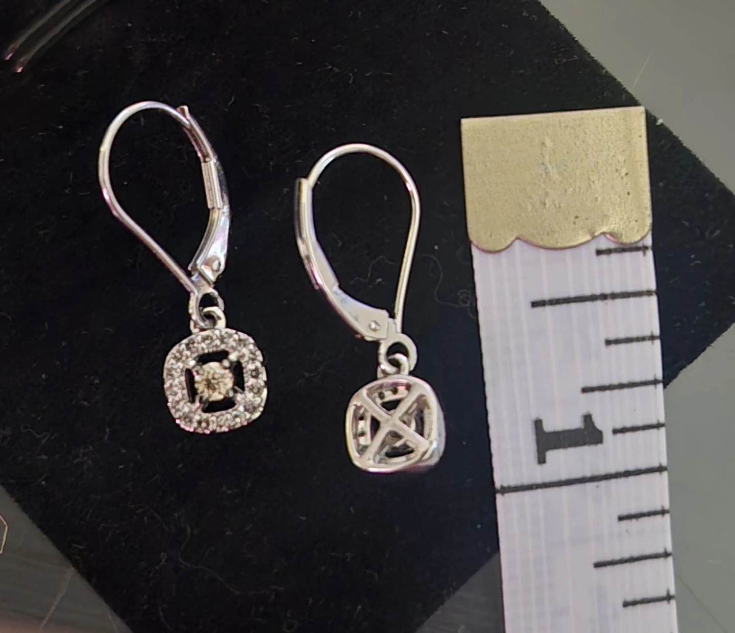 10 k white gold and champange diamond earrings - photo 3