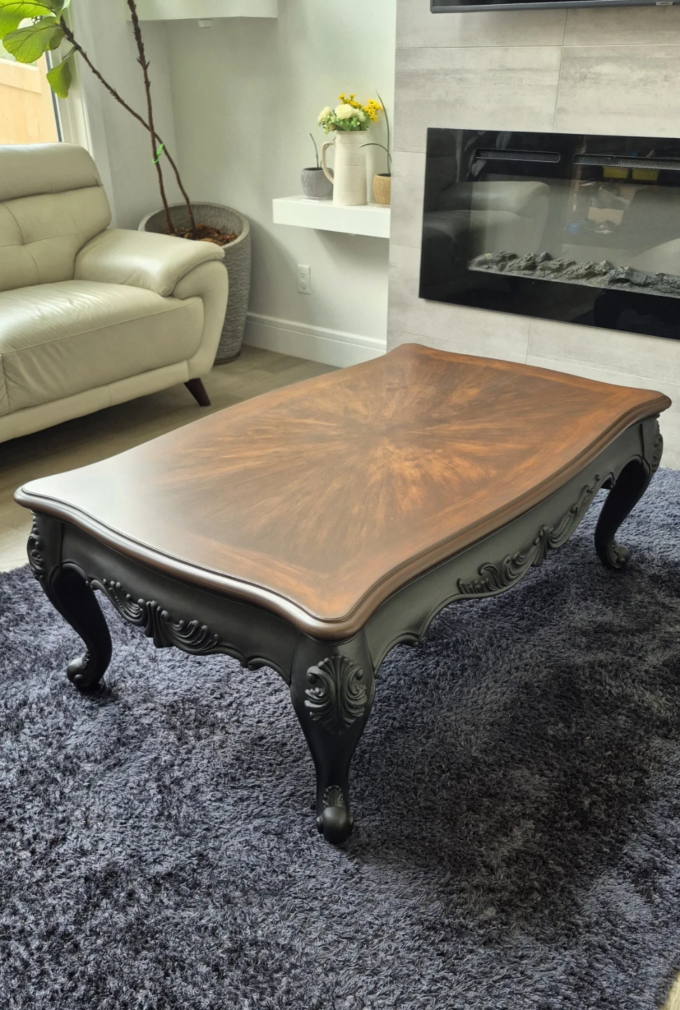 Solid Wood Refinished Coffee Table – Dark Walnut & Matte Black - photo 4