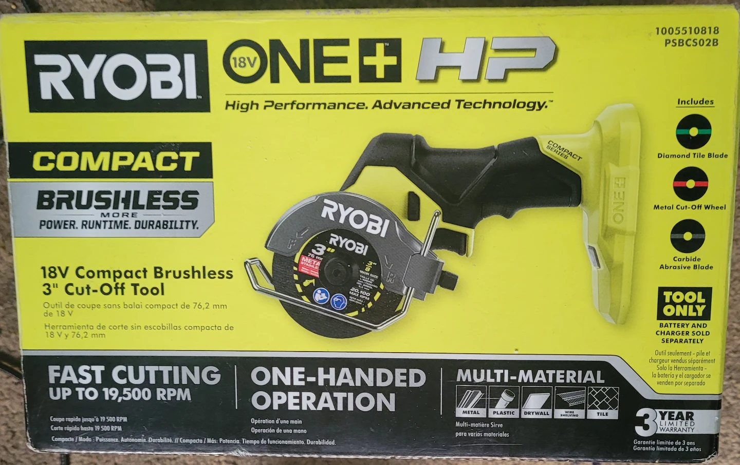 Ryobi 18V ONE+ HP Compact Brushless 3 inch Cut-Off Tool