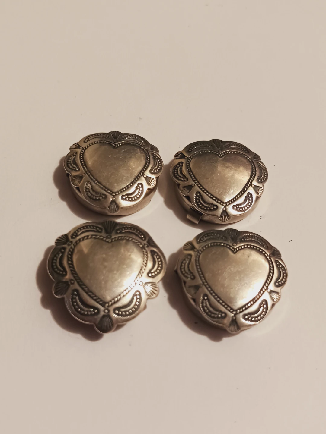 Set of 4 Navajo Sterling Silver Heart-Shaped Button Covers