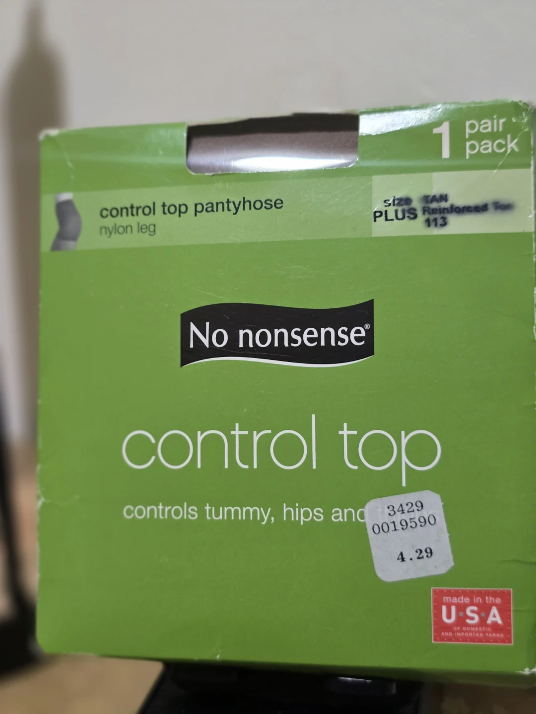 NIB No Nonsense Control Top Pantyhose Tan Plus Size Reinforced