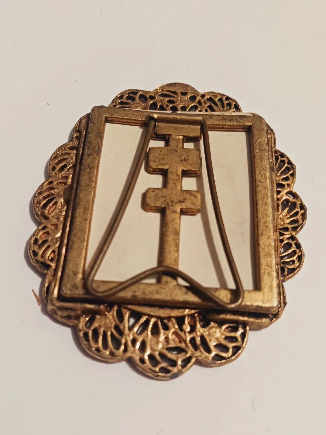 Antique Ornate Bronze Filigree Miniature Picture Frame - photo 4