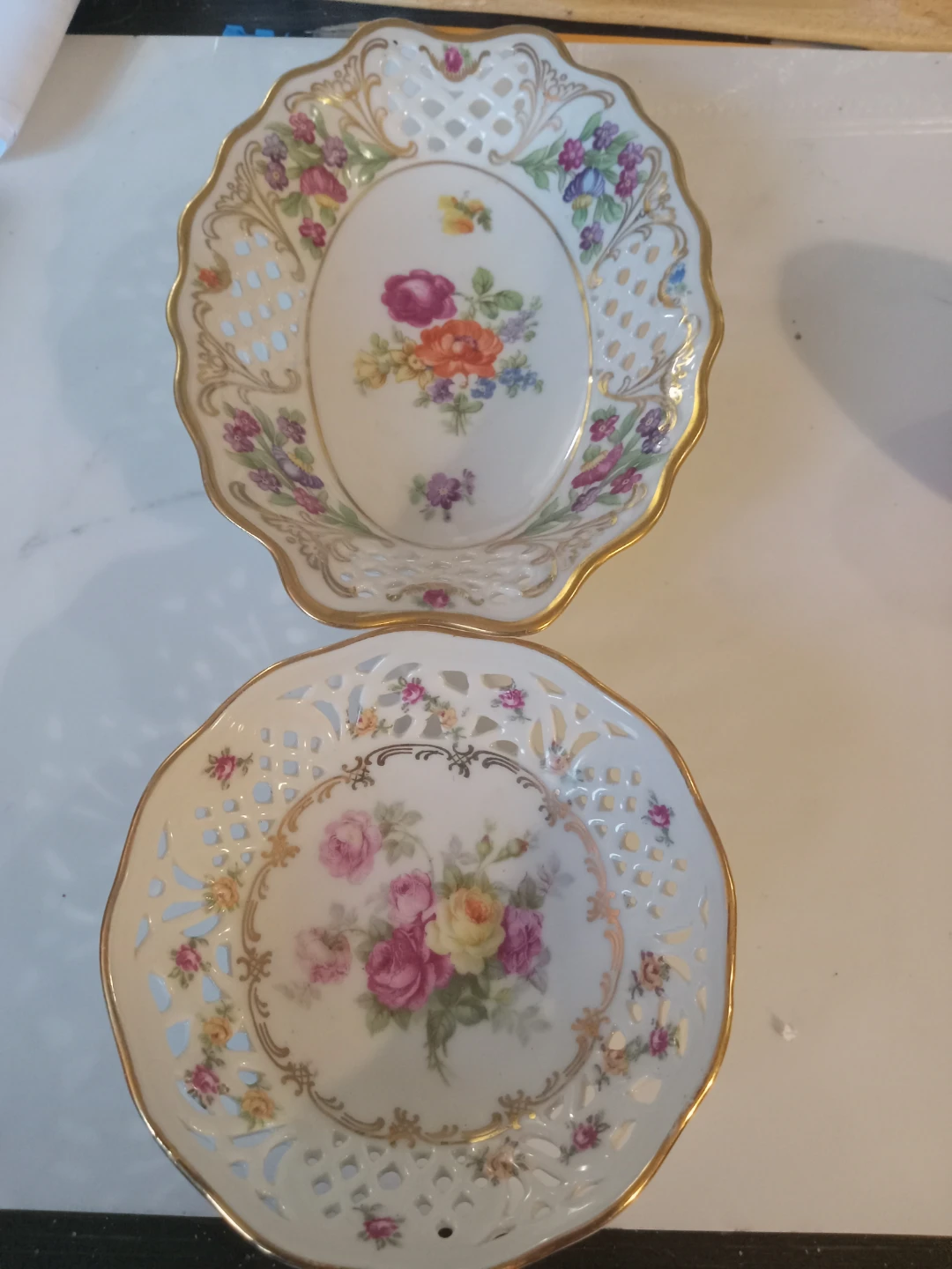 Set of Two Vintage Floral Lattice Dishes