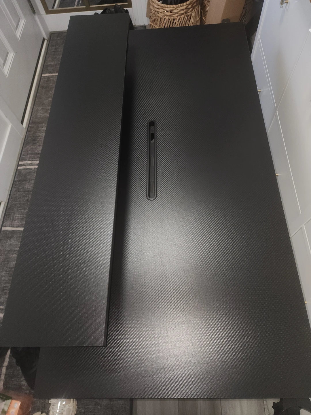 Black gaming desk with LED lights